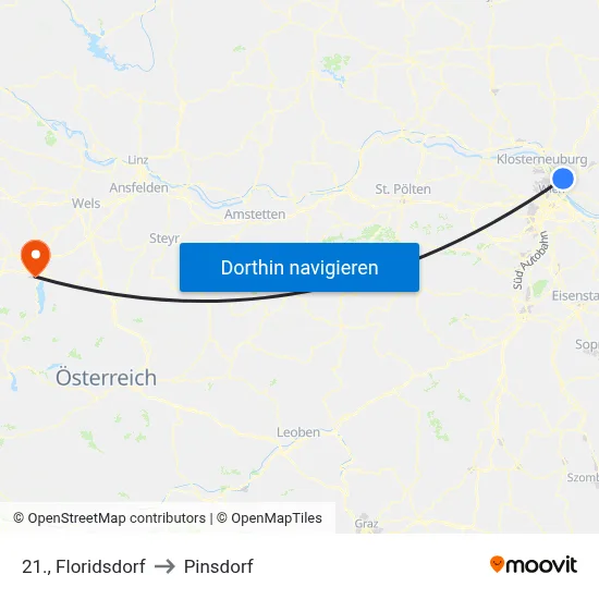 21., Floridsdorf to Pinsdorf map