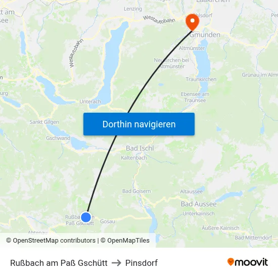 Rußbach am Paß Gschütt to Pinsdorf map
