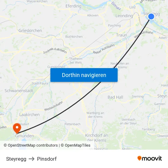 Steyregg to Pinsdorf map