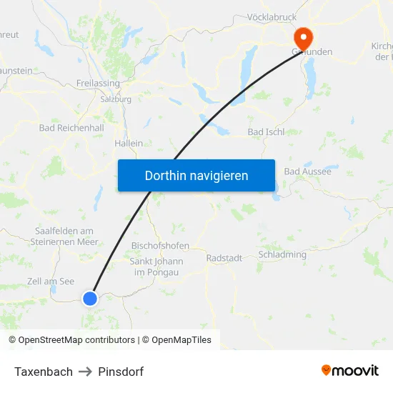 Taxenbach to Pinsdorf map