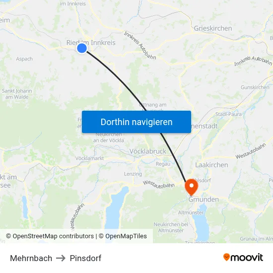 Mehrnbach to Pinsdorf map