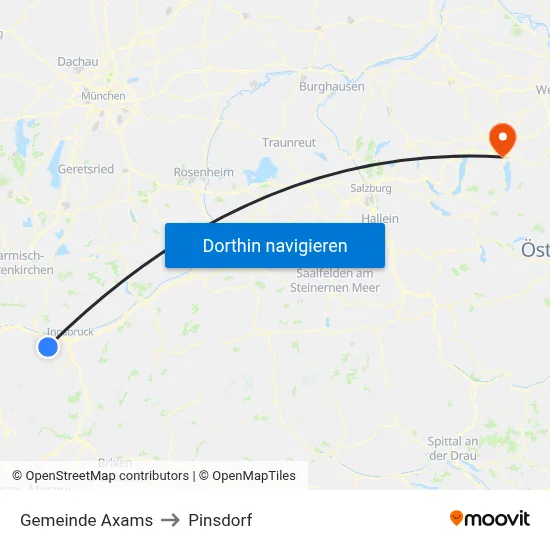 Gemeinde Axams to Pinsdorf map