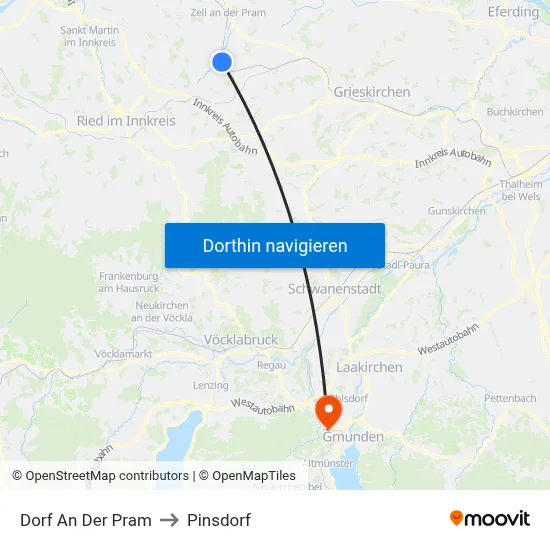 Dorf An Der Pram to Pinsdorf map