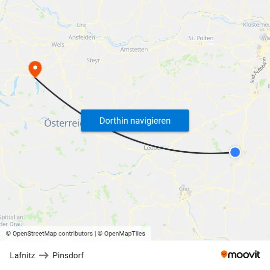 Lafnitz to Pinsdorf map