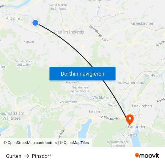 Gurten to Pinsdorf map
