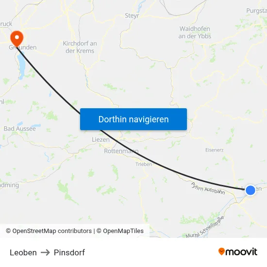 Leoben to Pinsdorf map