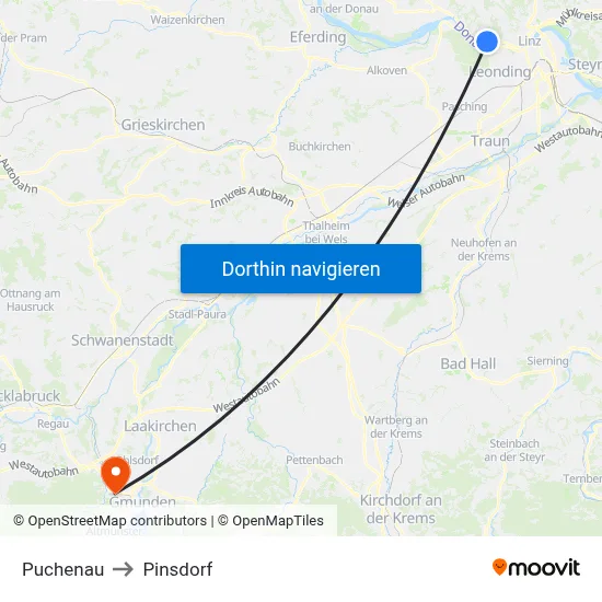 Puchenau to Pinsdorf map