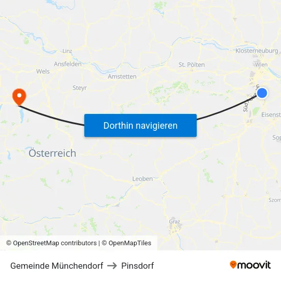 Gemeinde Münchendorf to Pinsdorf map