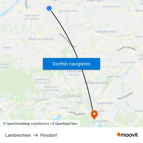Lambrechten to Pinsdorf map