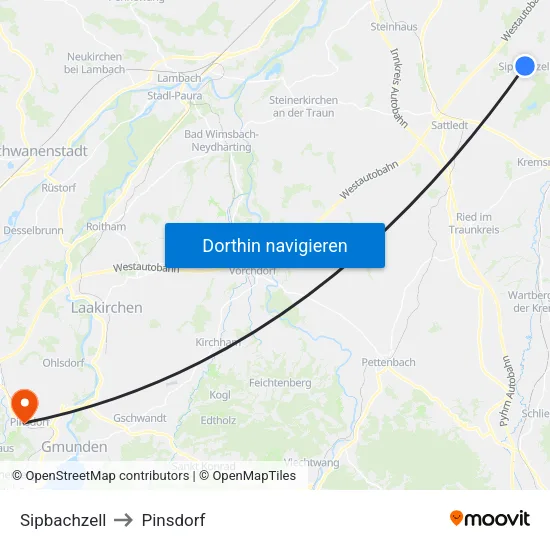 Sipbachzell to Pinsdorf map
