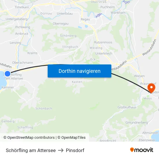 Schörfling am Attersee to Pinsdorf map