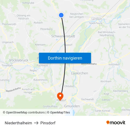 Niederthalheim to Pinsdorf map
