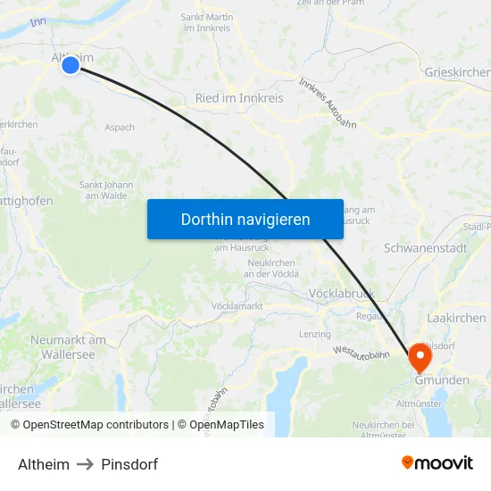 Altheim to Pinsdorf map