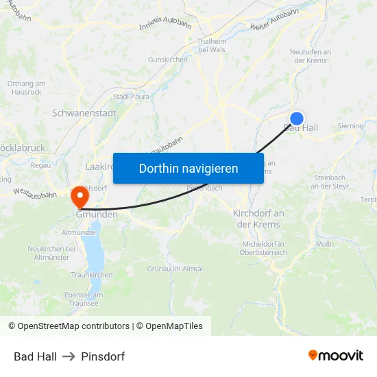 Bad Hall to Pinsdorf map