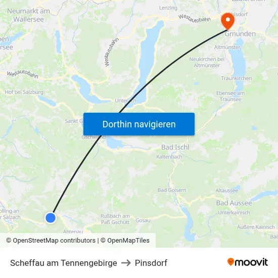 Scheffau am Tennengebirge to Pinsdorf map
