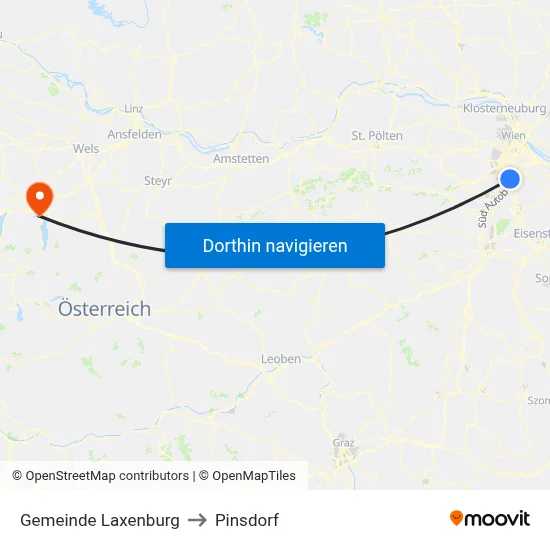 Gemeinde Laxenburg to Pinsdorf map