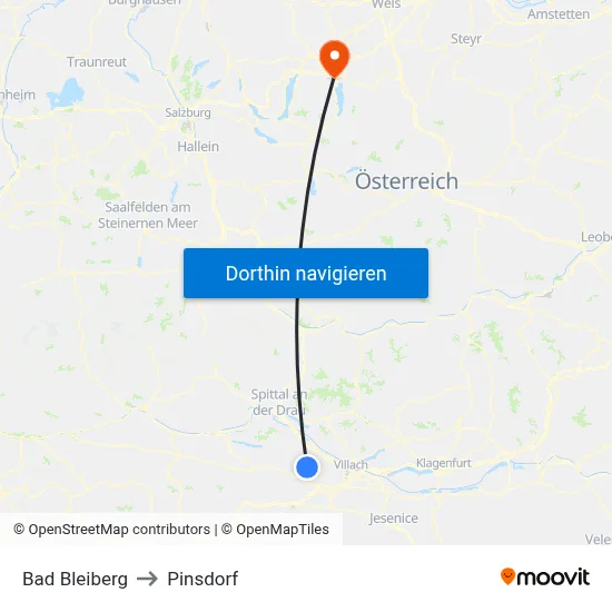 Bad Bleiberg to Pinsdorf map