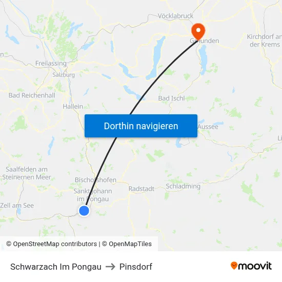 Schwarzach Im Pongau to Pinsdorf map