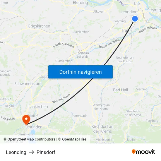 Leonding to Pinsdorf map