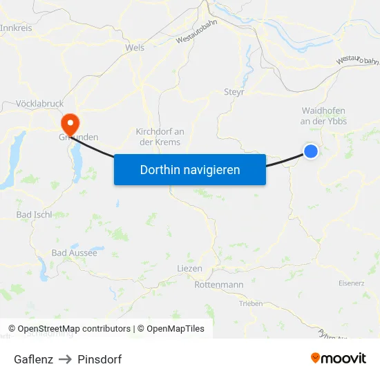 Gaflenz to Pinsdorf map