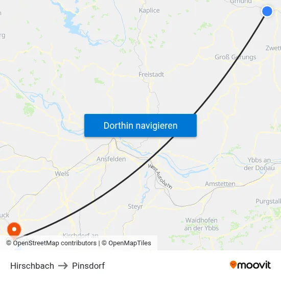 Hirschbach to Pinsdorf map