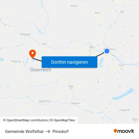 Gemeinde Wolfsthal to Pinsdorf map