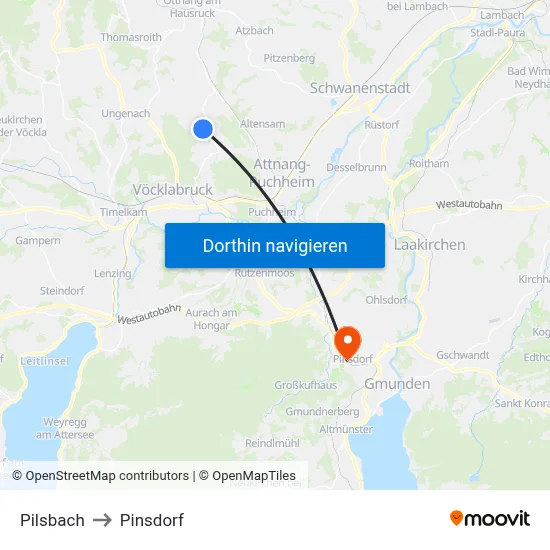 Pilsbach to Pinsdorf map