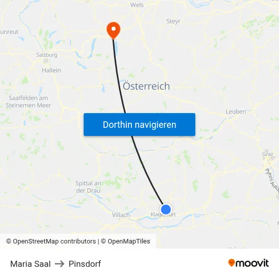 Maria Saal to Pinsdorf map