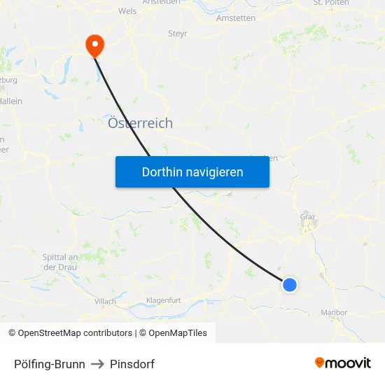 Pölfing-Brunn to Pinsdorf map