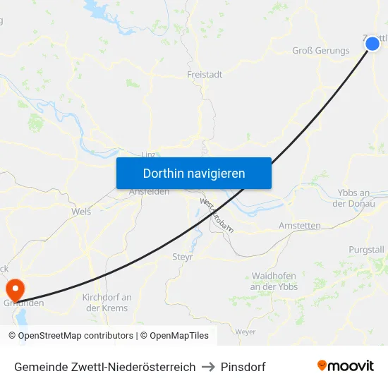 Gemeinde Zwettl-Niederösterreich to Pinsdorf map