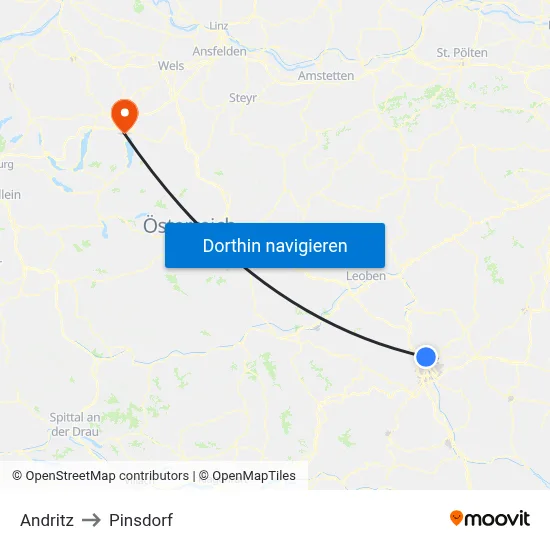 Andritz to Pinsdorf map