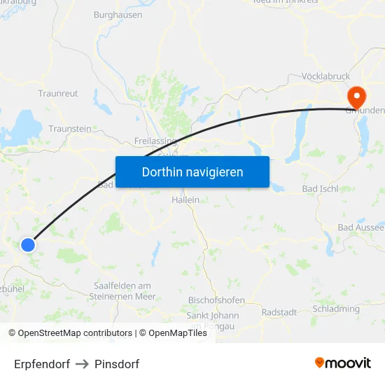 Erpfendorf to Pinsdorf map