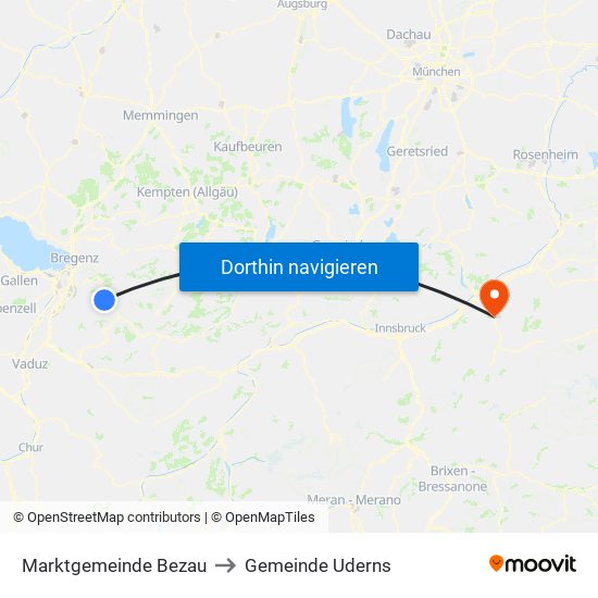 Marktgemeinde Bezau to Gemeinde Uderns map