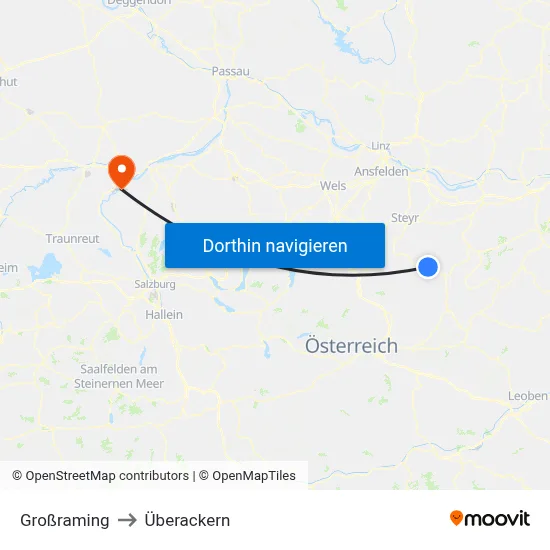 Großraming to Überackern map