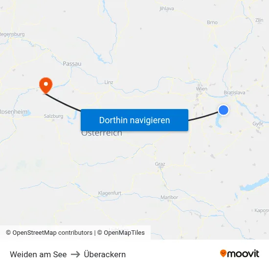 Weiden am See to Überackern map