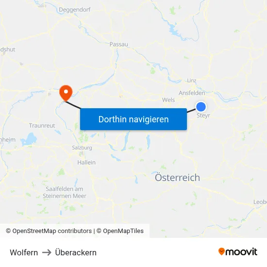 Wolfern to Überackern map