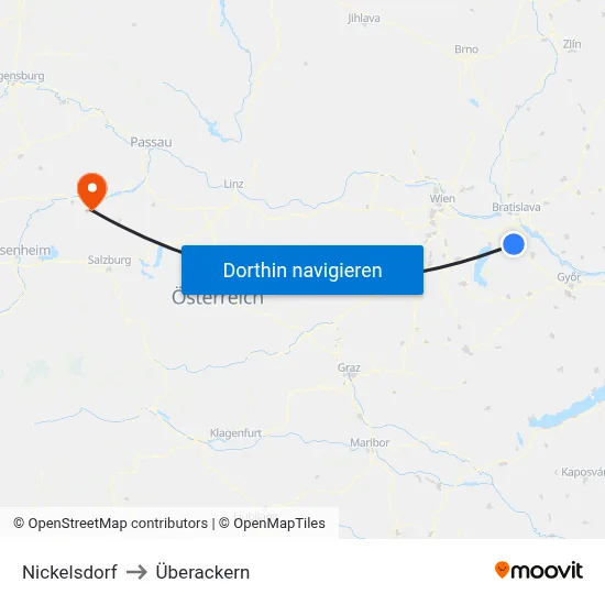 Nickelsdorf to Überackern map