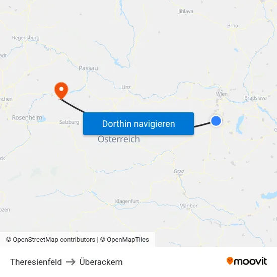 Theresienfeld to Überackern map