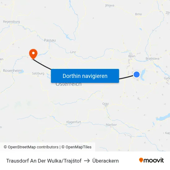 Trausdorf An Der Wulka/Trajštof to Überackern map
