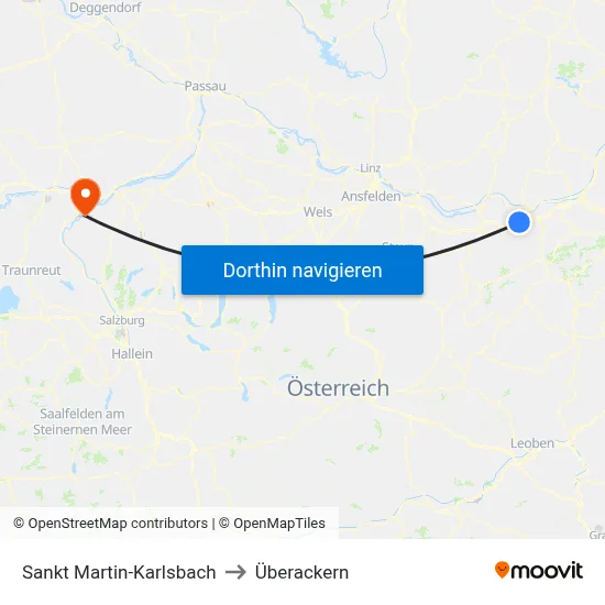Sankt Martin-Karlsbach to Überackern map