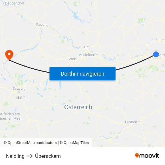 Neidling to Überackern map
