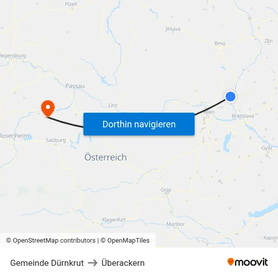 Gemeinde Dürnkrut to Überackern map