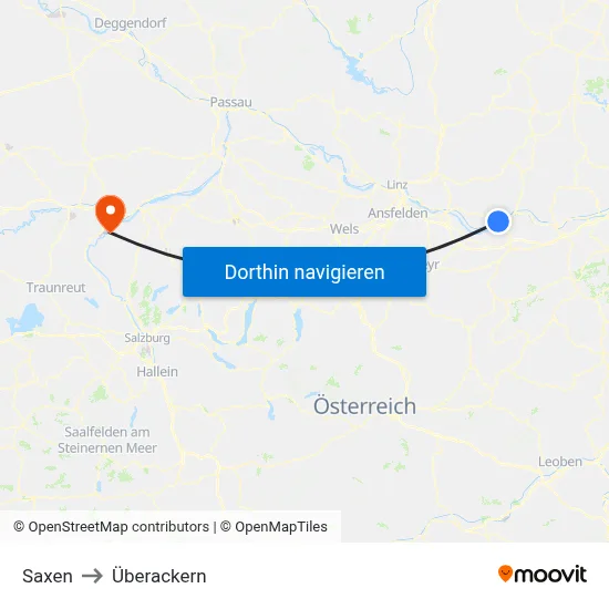 Saxen to Überackern map