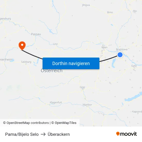 Pama/Bijelo Selo to Überackern map
