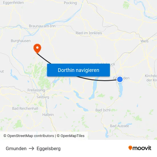Gmunden to Eggelsberg map