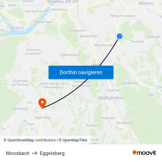 Moosbach to Eggelsberg map