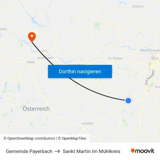 Gemeinde Payerbach to Sankt Martin Im Mühlkreis map
