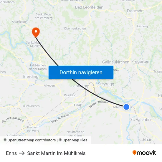 Enns to Sankt Martin Im Mühlkreis map
