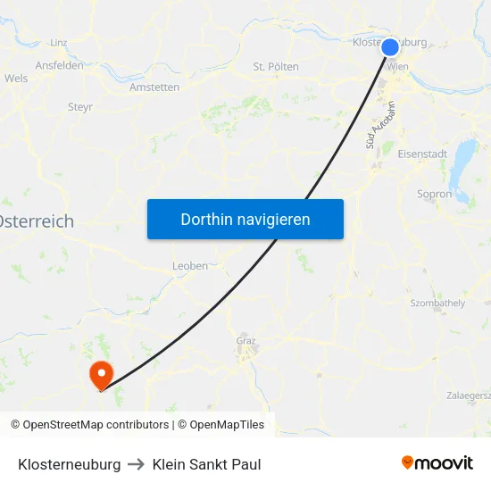 Klosterneuburg to Klein Sankt Paul map