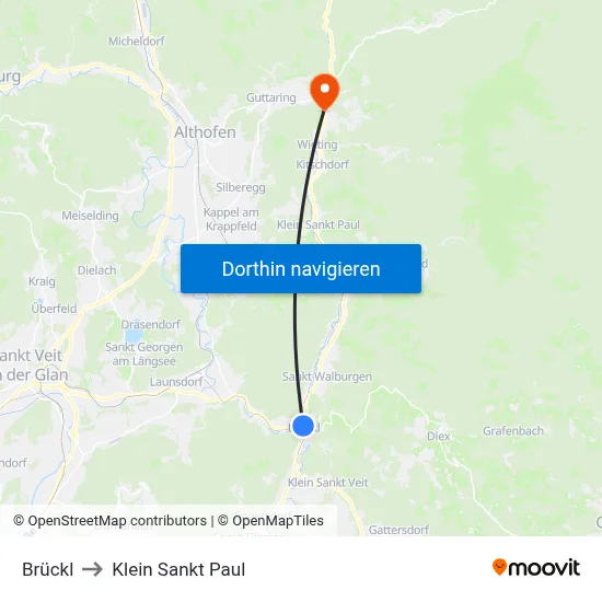 Brückl to Klein Sankt Paul map